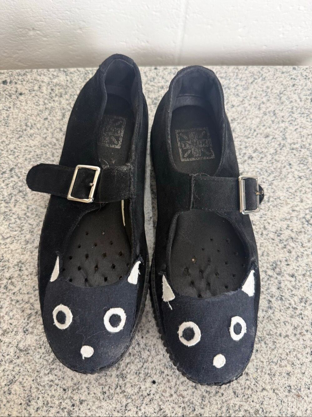 T.U.K. Kitty Cat Mary Jane Creeper Shoes Black White Women’s Size 9 Goth Punk